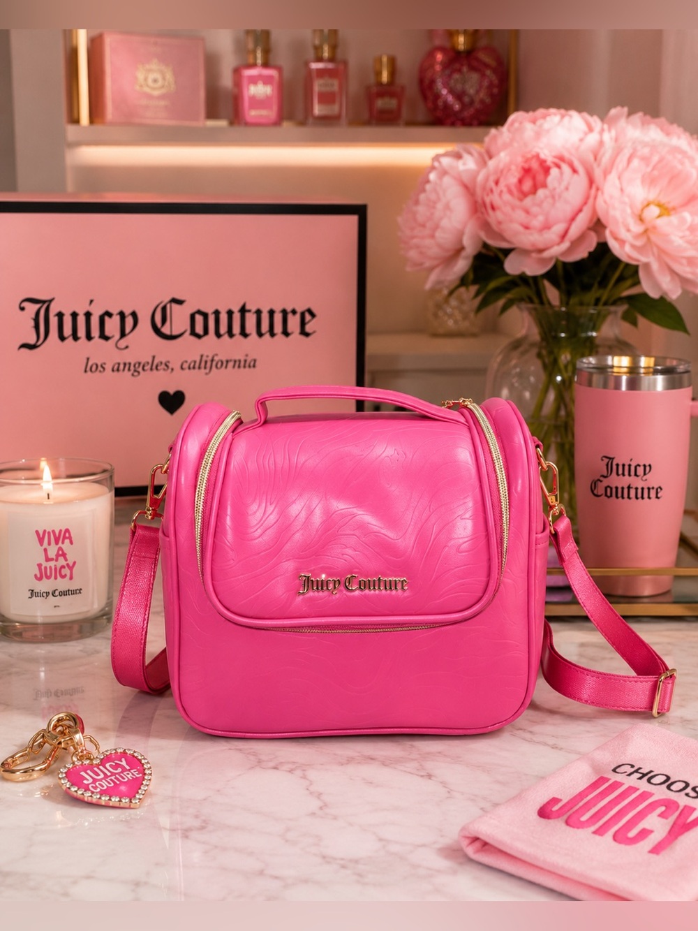 Juicy Couture Hot Pink Insulated Lunch Bag Cooler Crossbody NWOT